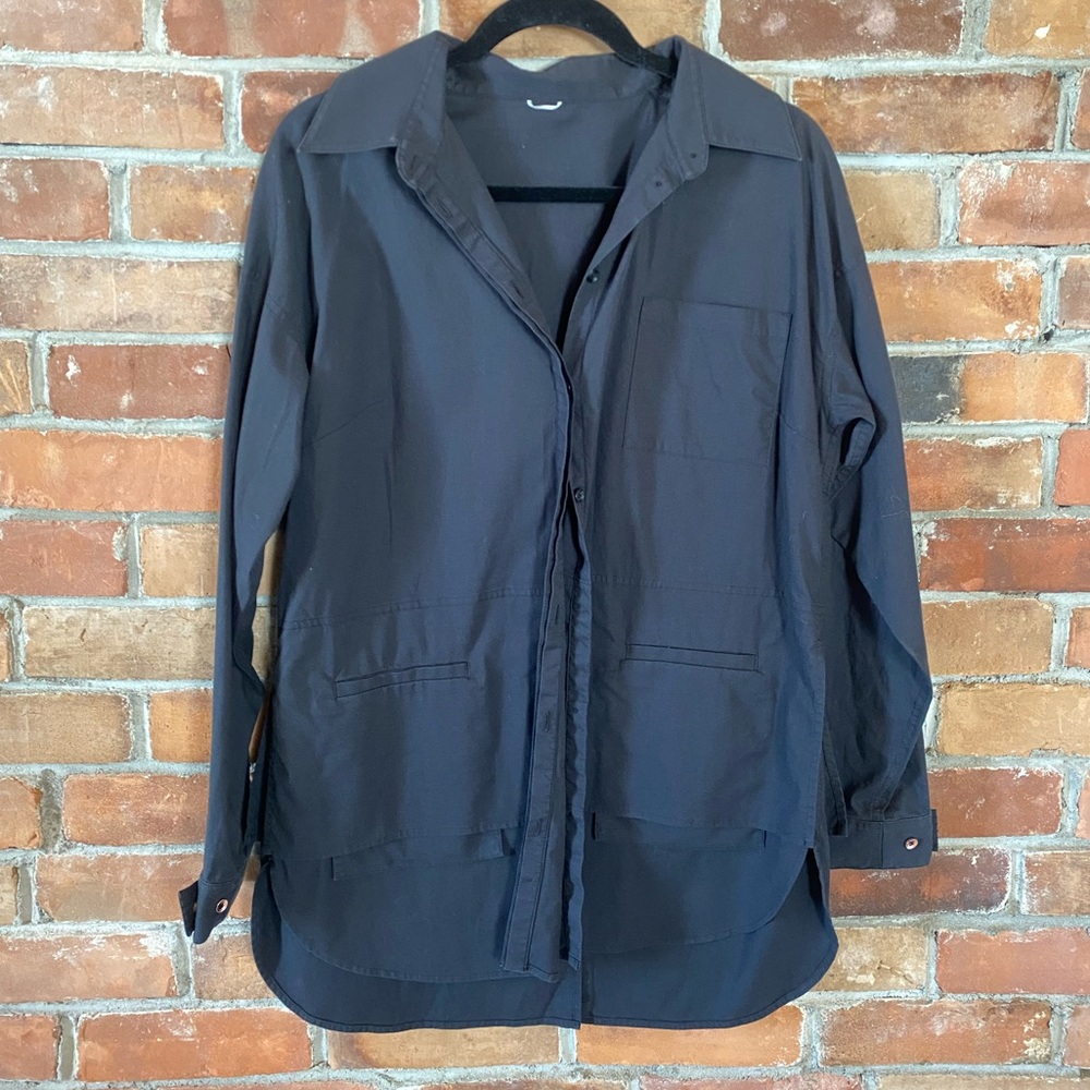KIT AND ACE Button Down Black Blouse Large 23” Pit To Pit